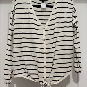 Staccato Black and White Striped Button-Down Top